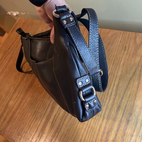 Tignanello Black Shoulder Bag Purse Tumbled Leather - Picture 9 of 12